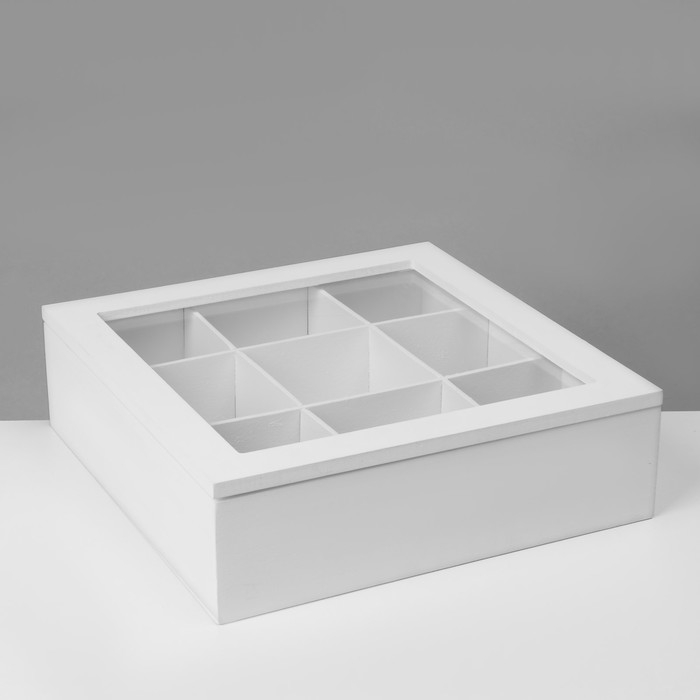 Подставка универсальная &laquo;Шкатулка дерево&raquo; 9 ячеек, 24&times;24&times;7 см, цвет белый