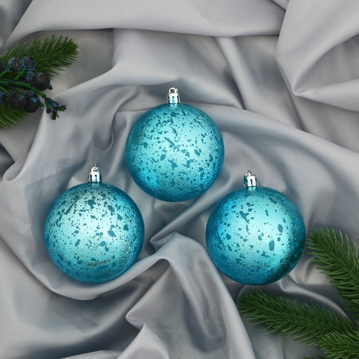 Набор шаров пластик d-8 см, 3 шт &laquo;Ретро&raquo; голубой