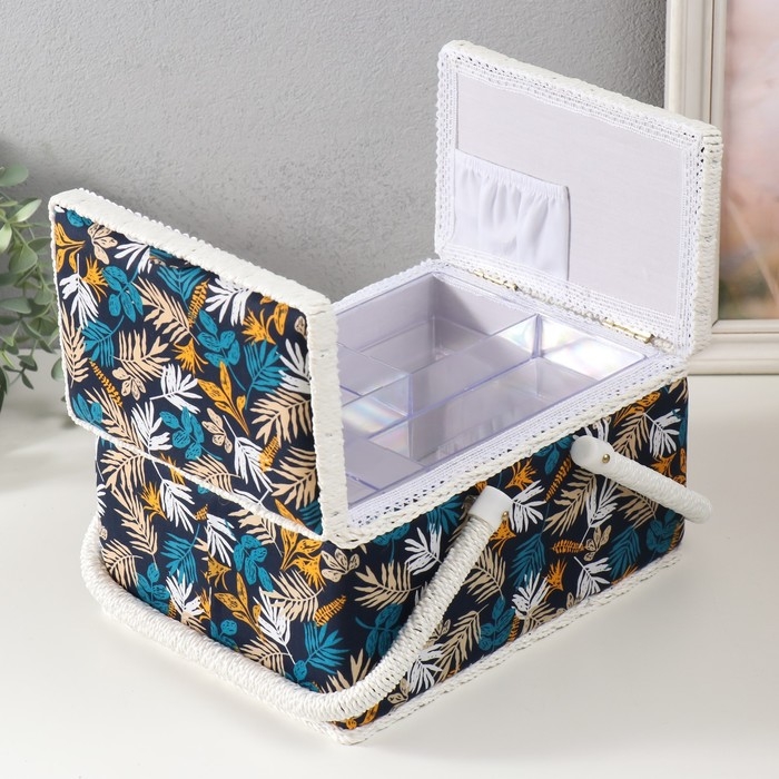 Шкатулка для рукоделия Шкатулка для рукоделия "Лесные веточки на синем" 19х26х14,5 см