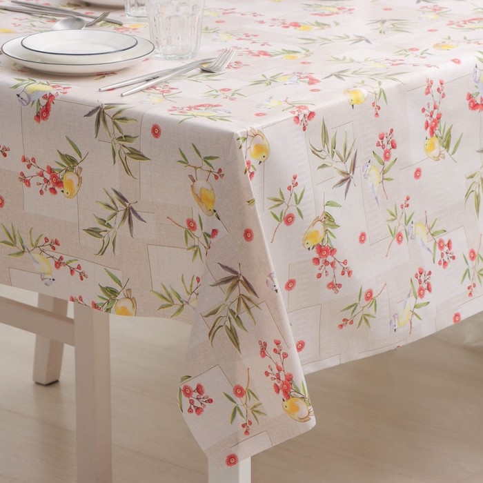 Клеёнка на стол Доляна &laquo;Птички&raquo;, на нетканой основе, ширина 137 см, толщина 0,2 мм, рулон 20 м