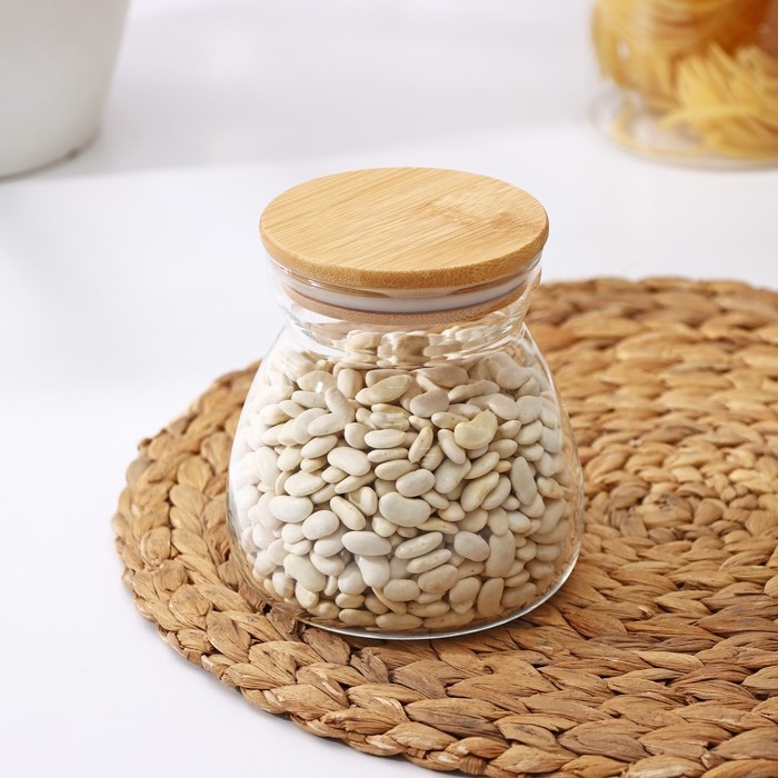 Банка стеклянная для сыпучих продуктов с бамбуковой крышкой «Бамбук», 650 мл, 11×12 см Банка стеклянная для сыпучих продуктов с бамбуковой крышкой «Бамбук», 650 мл, 11×12 см