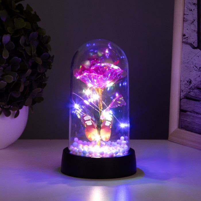 Ночник колба &laquo;Цветок с бабочкой&raquo; LED 3хAG10 красный 8,5х8,5х15,5см