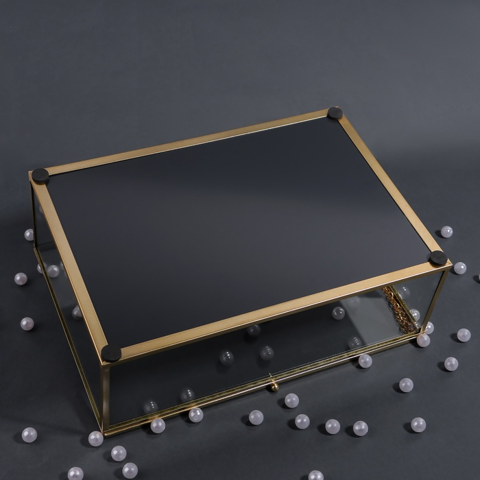 Органайзер для хранения «Кристалл», с крышкой, стеклянный, 1 секция, 25 × 18,3 × 11 см, цвет прозрачный/медный/розовый Органайзер для хранения «Кристалл», с крышкой, стеклянный, 1 секция, 25 × 18,3 × 11 см, цвет прозрачный/медный/розовый