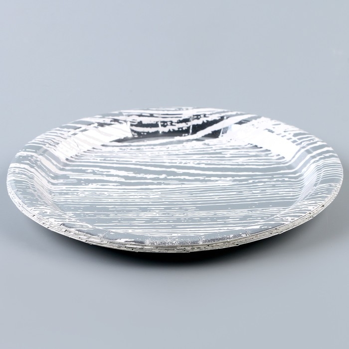 Тарелка бумажная &laquo;Полосы&raquo;, в наборе 6 шт., цвет серебро