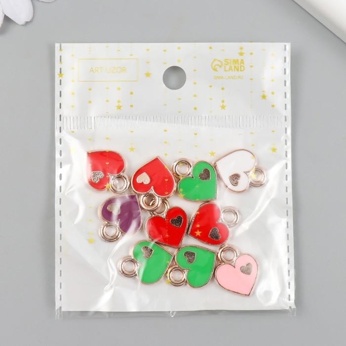 Декор для творчества пластик под металл Декор для творчества пластик под металл "Сердце в сердце" МИКС набор 10 шт 0,2х1,5х1,9 см