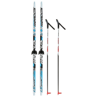 Комплект лыжный: пластиковые лыжи 170 см с насечкой, стеклопластиковые палки 130 см, крепления NN75 мм, цвета МИКС
