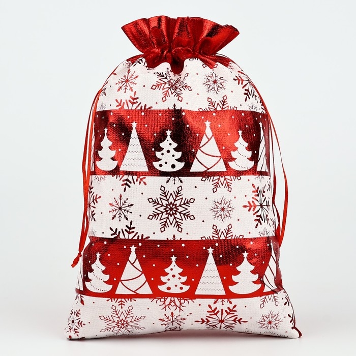 Мешочек подарочный парча &laquo;Новогодний орнамент&raquo;, красный, 20 х 30 см, Новый год