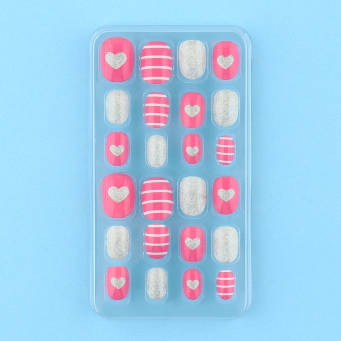 Детские накладные ногти &laquo;Сердечки&raquo;, 24 шт