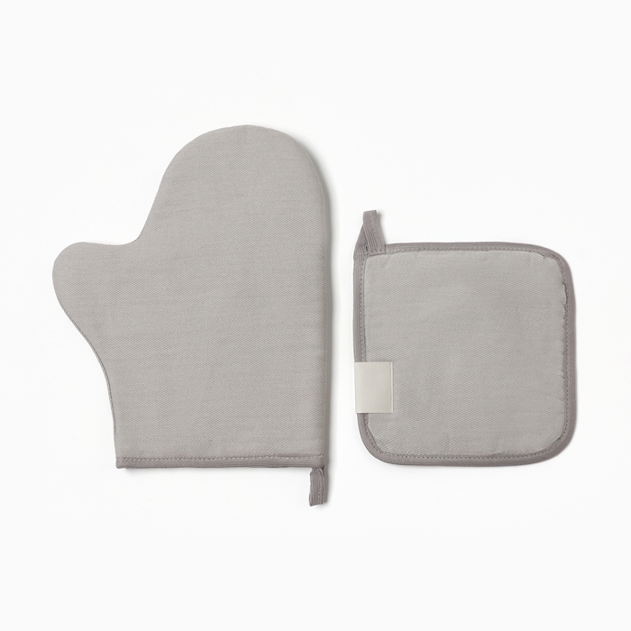Набор кух. Этель Kitchen, цв. светло-серый, варежка-прихватка 18х29 см, прихватка 19х19 см,