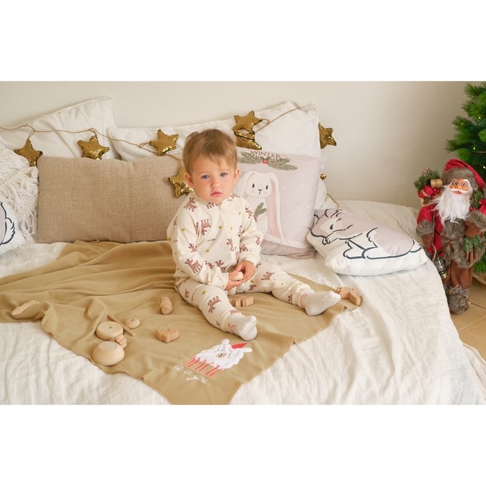 Комбинезон Крошка Я "Merry Xmas", рост 74-80 см, цвет бежевый