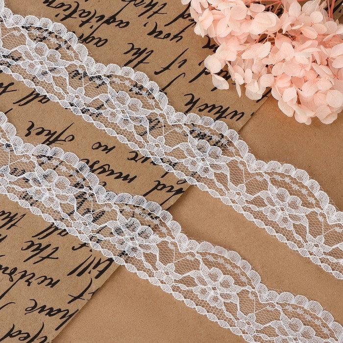 Кружево капроновое, 35 мм &times; 10 &plusmn; 1 м, цвет белый