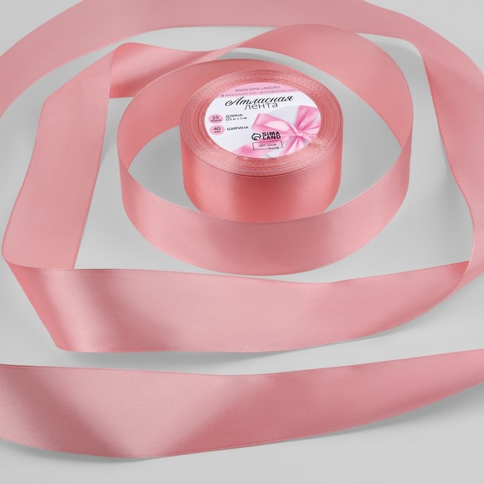 Лента атласная, 40 мм × 23 ± 1 м, цвет розовый персик №66 Лента атласная, 40 мм × 23 ± 1 м, цвет розовый персик №66