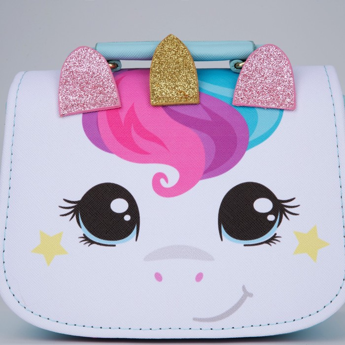 Сумка детская для девочки &laquo;Единорог&raquo;, отдел на молнии, цвет белый/голубой, 16х6,5х12 см