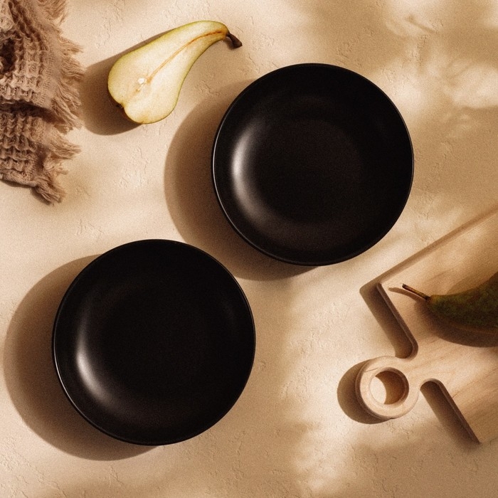 Набор тарелок фарфоровых глубоких SL Home «Дарк», d=18,5 см,цвет чёрный Набор тарелок фарфоровых глубоких SL Home «Дарк», d=18,5 см,цвет чёрный