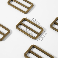Пряжка регулирующая, двухщелевая, внутренняя ширина - 38 мм, толщина - 3,5 мм, 5 шт, цвет бронзовый Пряжка регулирующая, двухщелевая, внутренняя ширина - 38 мм, толщина - 3,5 мм, 5 шт, цвет бронзовый