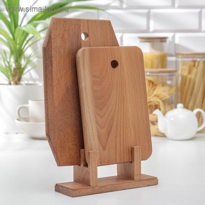 Нaбор досок разделочных нa подстaвке Премиум, 2 шт: 24&times;15 см, 30&times;19,5 см, мaссив букa