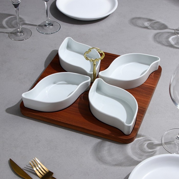 Менажница «Королевская сервировка», 4 шт:300 мл, деревянное основание, фарфор, Иран Менажница «Королевская сервировка», 4 шт:300 мл, деревянное основание, фарфор, Иран