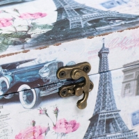 Шкатулка дерево "Эйфелева башня и пионы" 12х16х12 см Шкатулка дерево "Эйфелева башня и пионы" 12х16х12 см