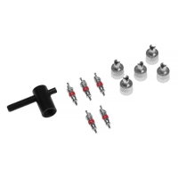 Набор автолюбителя №2, 5 колпачков, металл, 5 золотников коротких, ключ Набор автолюбителя №2, 5 колпачков, металл, 5 золотников коротких, ключ