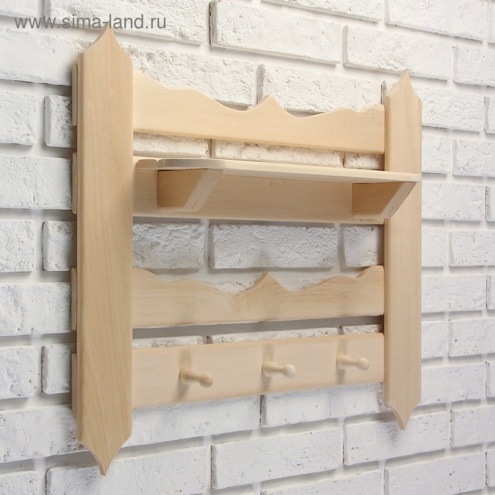 Полка вешалка резная, 3 крючка, 55&times;50&times;12 см