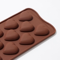 Форма для конфет и шоколада Доляна «Сердечки», силикон, 21×10,5×1,5 см, 12 ячеек, цвет коричневый Форма для конфет и шоколада Доляна «Сердечки», силикон, 21×10,5×1,5 см, 12 ячеек, цвет коричневый