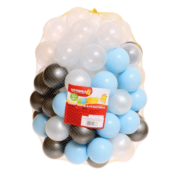 Набор шаров 100 штук, цвета: светло-голубой, серебро, белый перламутр, прозрачный, диаметр шара &mdash; 7,5 см