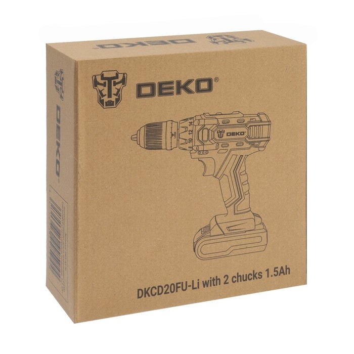 Дрель-шуруповерт DEKO DKCD20FU-Li, со съемным патроном, 20 В, 1.5 Ач, 42 Нм, 2 скорости Дрель-шуруповерт DEKO DKCD20FU-Li, со съемным патроном, 20 В, 1.5 Ач, 42 Нм, 2 скорости