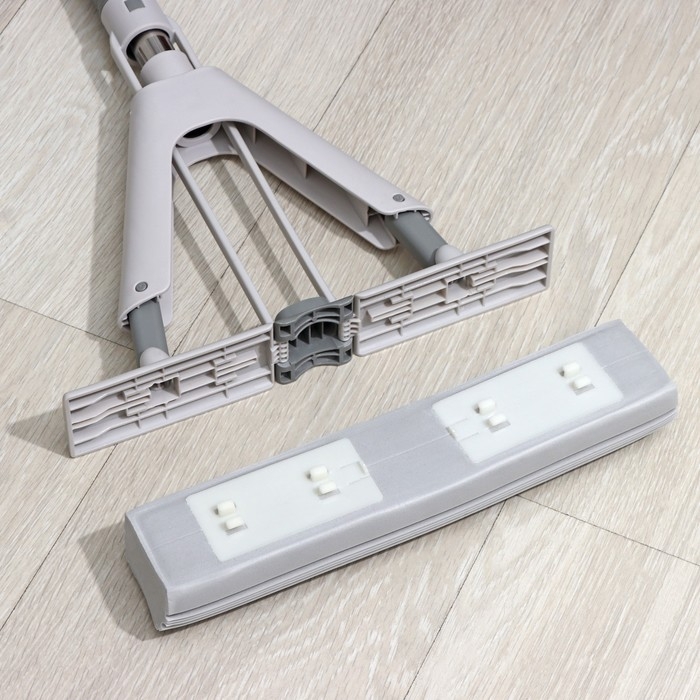 Швабра для мытья пола PVA Raccoon, со складным отжимом, насадка 28&times;6 см, стальная ручка с 3 секциями 130 см