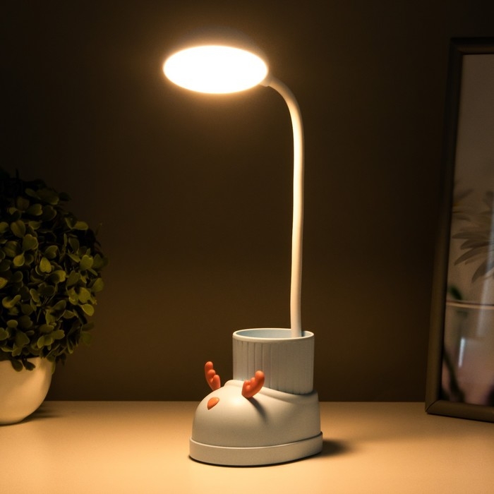 Лампа настольная "Ботинок лось" LED 3 режима 3Вт USB органайзер синий 8х11х31 см RISALUX