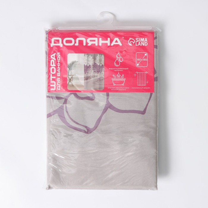 Штора для ванны Доляна «Большие цветы», 180×180 см, полиэстер, цвет сиреневый Штора для ванны Доляна «Большие цветы», 180×180 см, полиэстер, цвет сиреневый