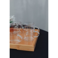 Чайный набор на деревянной подставке &laquo;Эко&raquo;, 7 предметов: чайник стеклянный с ситом 900 мл, кружки 6 шт, 100 мл