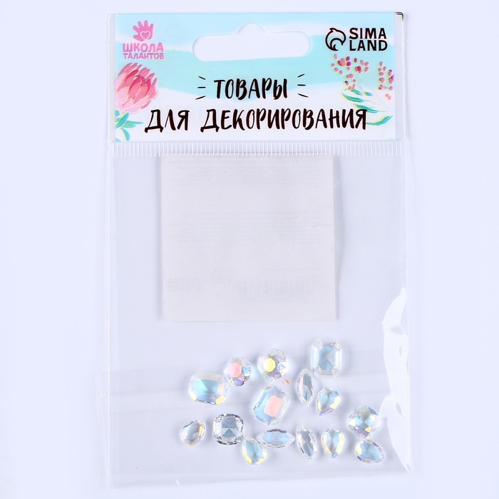 Камешки декоративные для творчества, набор 15 шт., цвет прозрачный, камни &mdash; от 6 до 14 мм