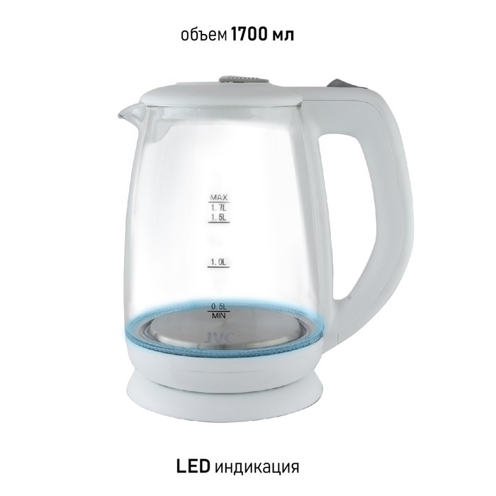 Чайник электрический jvc JK-KE1518, стеклянный, 2200 Вт, 1.7 л, белый Чайник электрический jvc JK-KE1518, стеклянный, 2200 Вт, 1.7 л, белый