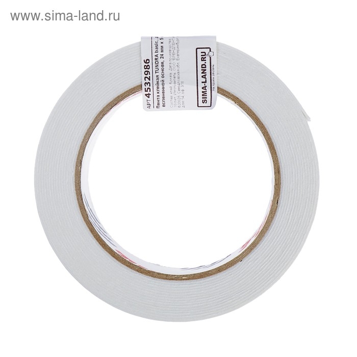 Лента двусторонняя ТУНДРА, клейкая, на вспененной основе, 800 мкм, 24 мм х 5 м Лента двусторонняя ТУНДРА, клейкая, на вспененной основе, 800 мкм, 24 мм х 5 м