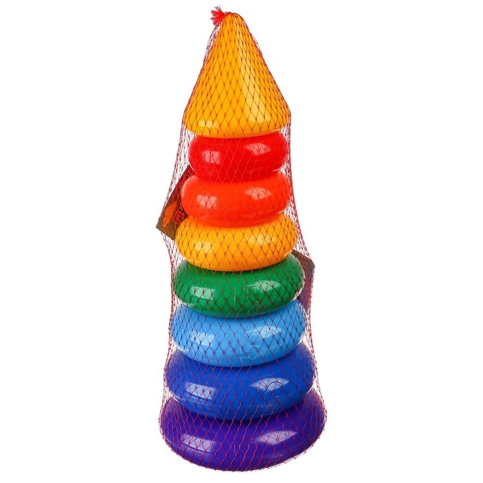 Пирамидка &laquo;Синий трактор&raquo;, 7 колец с конусом