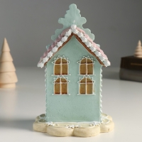 Сувенир полистоун "Пряничный домик голубой с розовой крышей" 13х13х20 см