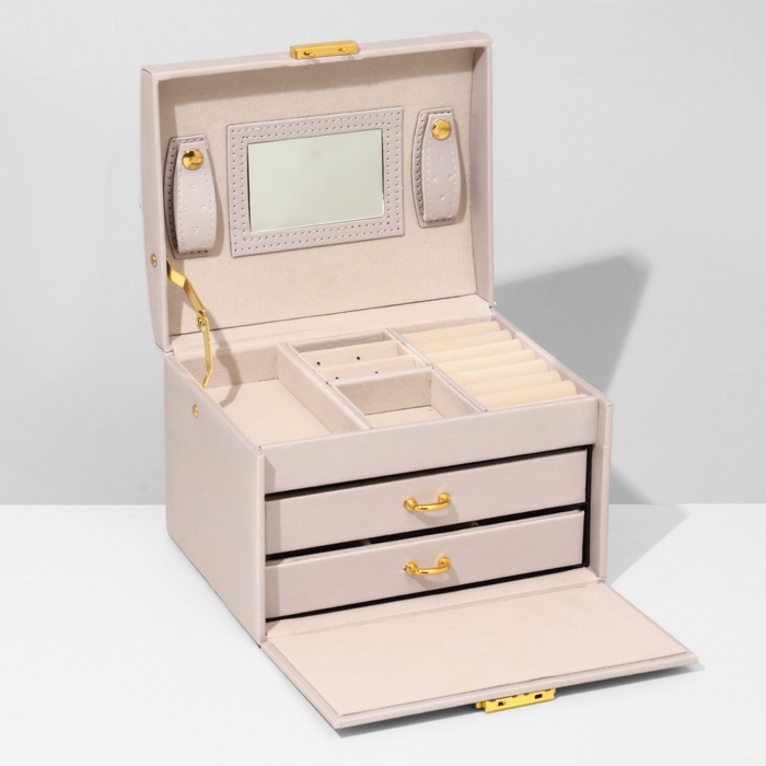 Подставка для украшений &laquo;Шкатулка&raquo; раздвижная с зеркалом, 17,5&times;14&times;13,5, цвет светло розовы