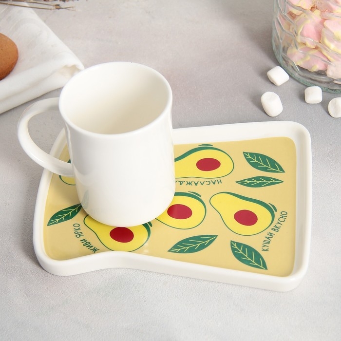 Чайная пара керамическая &laquo;Наслаждайся&raquo;, кружка 200 мл, блюдце 17.8х13.3 см, цвет белый