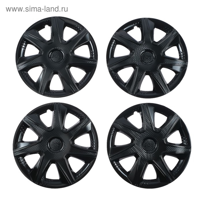Колпаки колесные R14 Колпаки колесные R14 "ДЖОЙ ", черный глянец, карбон, набор 4 шт