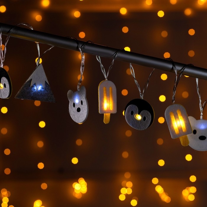 Гирлянда &laquo;Нить&raquo; 1.35 м с насадками &laquo;Эскимо&raquo;, IP20, прозрачная нить, 10 LED, батарейки AAх2 (нет в комплекте), свечение белое