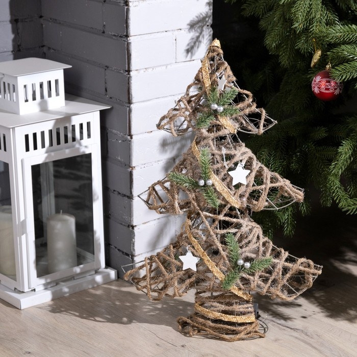 Светодиодная фигура &laquo;Ёлка&raquo; 38 &times; 55 &times; 13 см, металл, текстиль, батарейки ААх2 (не в комплекте), свечение тёплое белое