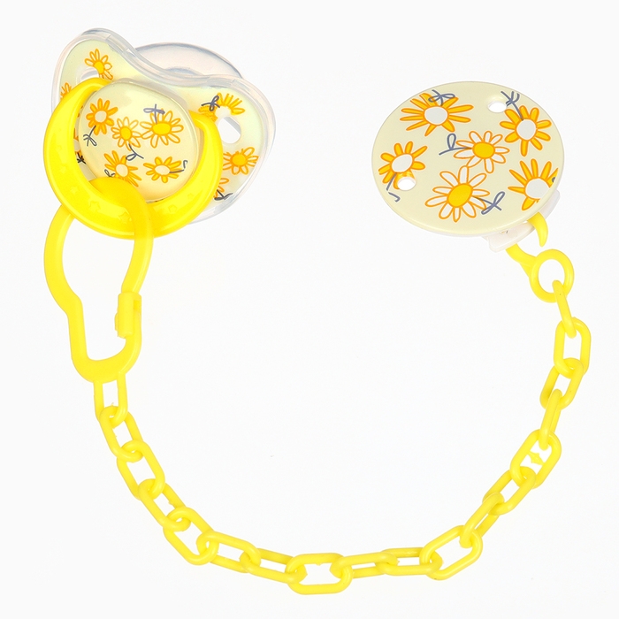 Набор: Соска - пустышка с держателем &laquo;Цветы&raquo;, ортодонтическая, +6 мес, цвет желтый