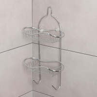 Полка 2-х ярусная на присоске Доляна «Волна», 25×11×45 см, 2 крючка, цвет хромированный Полка 2-х ярусная на присоске Доляна «Волна», 25×11×45 см, 2 крючка, цвет хромированный