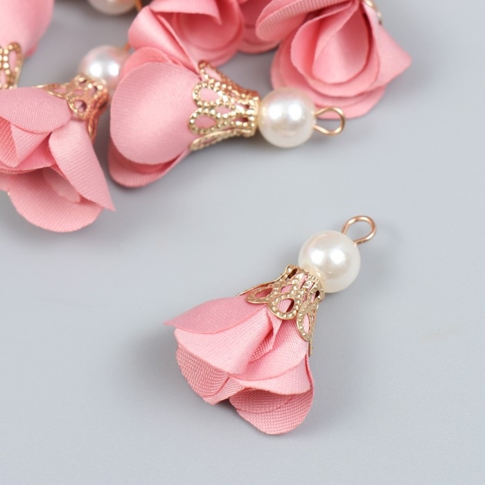 Декор для творчества текстиль Декор для творчества текстиль "Цветок с жемчужиной. Розовый" набор 10 шт 2,5 см