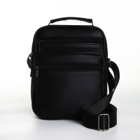 Сумка мужская на молниях, длинный ремень, цвет чёрный