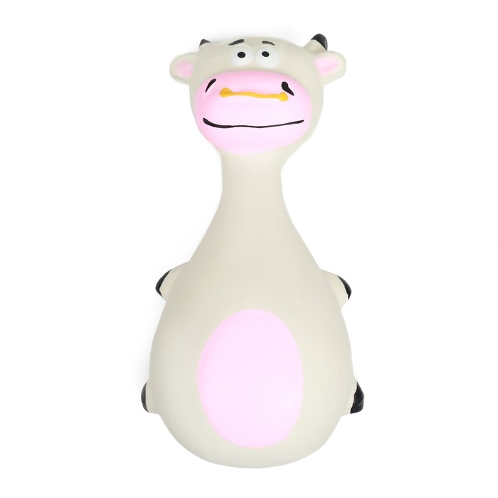 Игрушка пищащая для собак Игрушка пищащая для собак "Корова-кегля", 14 см, белая/розовая