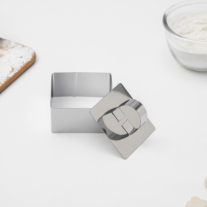 Форма для выкладки Доляна &laquo;Квадрат&raquo;, 8&times;8&times;4 см, с прессом, толщина 3 мм, нержавеющая сталь