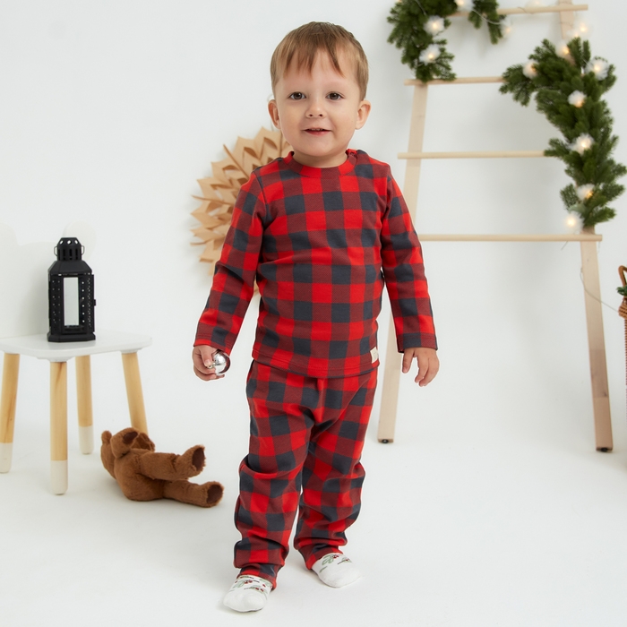 Костюм: джемпер и брюки Крошка Я "Клеточка", рост 80-86 см, красный