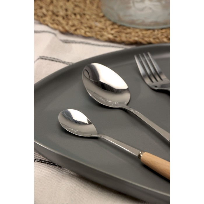 Набор столовых приборов из нержавеющей стали Доляна Wood, 4 предмета, цвет металла серебряный Набор столовых приборов из нержавеющей стали Доляна Wood, 4 предмета, цвет металла серебряный