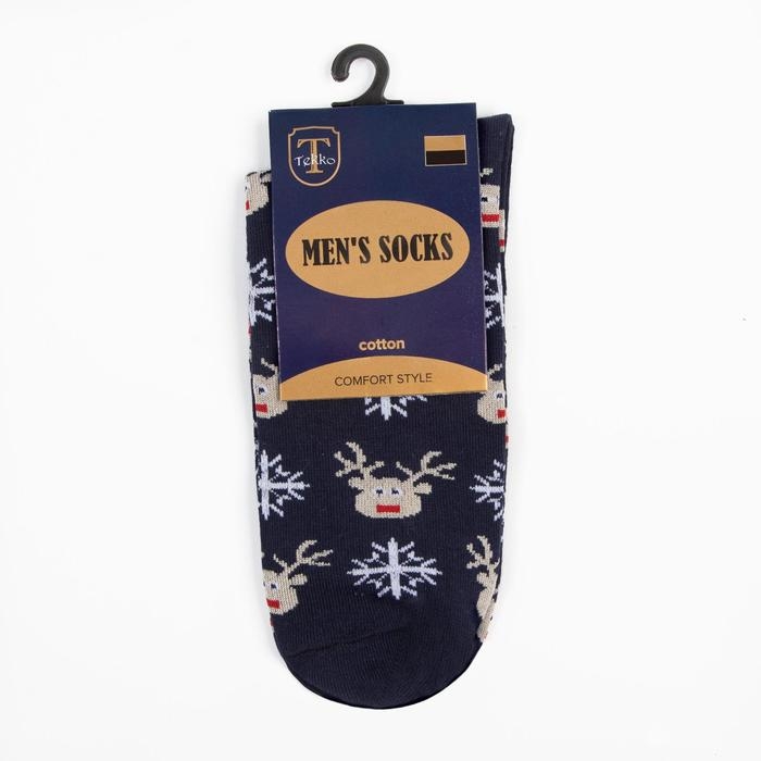 Носки мужские &laquo;Олени и снежинки&raquo; цвет синий, размер 27